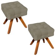 Kit 02 Puffs Giratório Elisa Suede Base Madeira MM30 D03 - D'Rossi - Marrom Rato