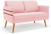 Namoradeira 02 Lugares Mari Suede Pés Palito Castanho D03 - D'Rossi - Rosa Bebê