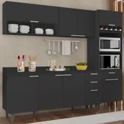Armário de Cozinha Com Tampo CP02 240cm Pérola Preto Z34      - Mpozen