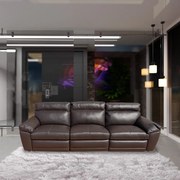 Sofá 3 Lugares Reclinável Elétrico Jotta 306cm Couro Marrone G43 - Gran Belo