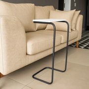 Mesa Lateral Tampo Branco Multiuso para Sofá Base Metálica J01 - D'Rossi - Preto