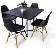 Kit 04 Cadeiras Eiffel Preto e 01 Mesa de Jantar 04 Lugares Jade 90 cm Preto Base Metálica Industrial Preto M05 - D'Rossi