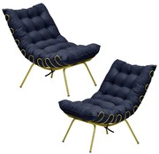 Kit 2 Poltronas Decorativas Sala de Estar Abel Base de Ferro Dourada Veludo Azul G41 - Gran Belo