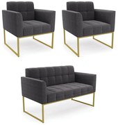 Namoradeira e 2 Poltronas Industrial Dourado Elisa Bouclê D03 - D'Rossi  - Grafite