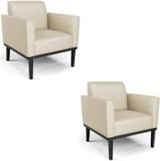 Poltrona Base Madeira Preto Kit 2 Maressa Veludo Luxo Off White - Ibiz