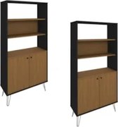 Kit 2 Estante Livreiro Decorativa 2 Portas Industrial Lit A06 Freijó/P