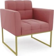 Poltrona Decorativa Base Industrial Dourado Ana Suede Rosê - Ibiza