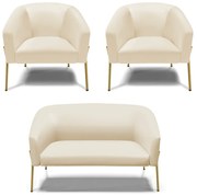 Namoradeira e 2 Poltronas Pé de Ferro Dourado Stella Sintético D03 - D'Rossi  - Bege