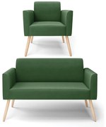 Sofá Namoradeira com Poltrona Pés Palito Natural Marisa Suede D03 - D'Rossi - Verde