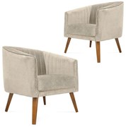 Kit 2 Poltronas Decorativas Dalia Pés de Madeira Suede Bege - Sheep Estofados - Bege