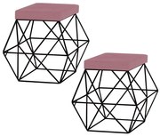 Kit 2 Puffs Decorativo Sala de Estar Base Preto Trixie Veludo Rosê G41 - Gran Belo