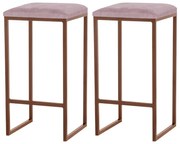 Kit 2 Banqueta Decorativa Billie Base Bronze Veludo Rosê G41 - Gran Belo