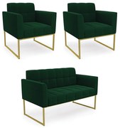 Namoradeira e 2 Poltronas Industrial Dourado Elisa Bouclê D03 - D'Rossi  - Verde