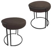 Puff Redondo Base Industrial Preto Kit 2 Love Suede D03 - D'Rossi  - Marrom