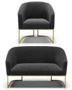 Sofá Namoradeira e Poltrona Industrial Dourado Stella Suede D03 - D'Rossi - Preto