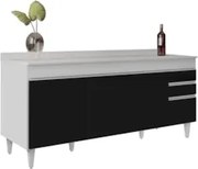 Balcão Gabinete 180cm com Tampo Dallas Branco/Preto - Lumil