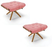 Puff Giratório Costela kit 2 Suede Base de Madeira MA30 M11 - D'Rossi - Rose