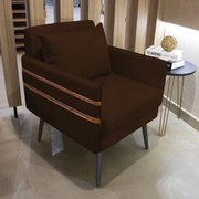 Poltrona Mari Suede com Tira Corano Nozes Pés Palito de Ferro Preto - D'Rossi D03 - D'Rossi - Marrom