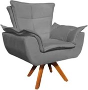 Poltrona Decorativa Sala de Estar Base Giratória Madeira Opla Suede Gr