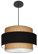 Lustre Pendente Cilíndrico Md-4384 Cúpula em Tecido Preto e Palha Tam 50cm