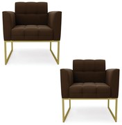 Kit 2 Poltronas Elisa Suede Base Metálica Industrial Dourado D03 - D'Rossi - Marrom