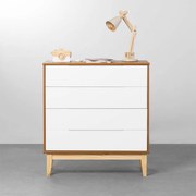 Cômoda Elfe 4 Gavetas com Pés Square Natural – Branco Fosco e Savana