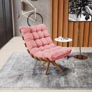 Poltrona Giratória Costela Suede Base de Madeira MA30 M11 - D'Rossi - Rose