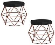 Kit 2 Puff Decorativo Base Bronze Elsa Veludo Preto G41 - Gran Belo