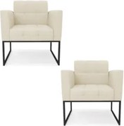 Poltrona Base Industrial Preto Kit 2 Ana Linho Bege - Ibiza