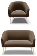 Sofá Namoradeira e Poltrona Pé Palito Natural Stella Suede D03 - D'Rossi - Marrom