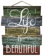 Quadro Placa Decorativa Madeira Frase "Life Is Beautiful" - C03 - D'Rossi