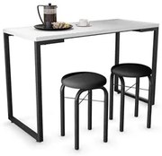 Mesa de Cozinha Bistrô Porto Branco 120cm com 2 Banquetas Industriais