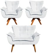 Sofá Namoradeira e 2 Poltronas Giratória MM30 Opala Suede D03 - D'Rossi - Cinza