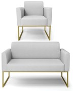 Sofá Namoradeira com Poltrona Base Industrial Dourado Marisa Linho D03 - DRossi - A05 Cinza