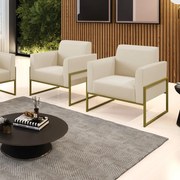 Kit 2 Poltronas Base Industrial Alta Dourado Marisa Corino - Bege