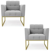 Kit 2 Poltronas Elisa Suede Base Metálica Industrial Dourado D03 - D'Rossi - Cinza
