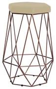 Banqueta Decorativa Rubel Base Bronze Veludo Bege G41 - Gran Belo