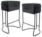 Kit 2 Banquetas Decorativas Base Aço Preto Betina Linho D-465 Chumbo -