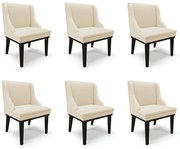 Kit 6 Cadeiras Decorativas Sala de Jantar Base Fixa de Madeira Firenze PU Bege/Preto G19 - Gran Belo