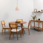 Conjunto Mesa de Jantar Square Laminada Redonda Natural - 1,18m + 4 Cadeiras Lalá Encosto Palha Creme Assento - Cru