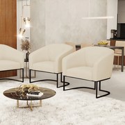 Cadeira Sala de Jantar Base Industrial Preto kit 2 Stella Linho D03 - D'Rossi - Bege