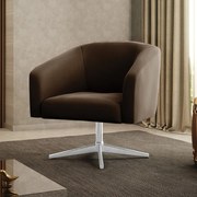 Poltrona Decorativa Giratória Cromada Stella Suede D03 - D'Rossi - Marrom