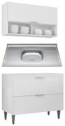 Armário de Cozinha CP01 Com Pia 100cm Pérola Z34 Branco     - Mpozenat