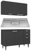 Armário de Cozinha CP01 Com Pia 120cm Pérola Z34 Preto      - Mpozenat