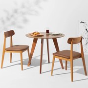 Conjunto Mesa de Jantar Square Redonda Bétula - 88cm + 2 Cadeiras Nord Encosto Madeira - Cognac