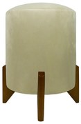 Puff Redondo Evo Peach em Veludo com Pés Escandinavo - Cru - Pequeno 35cm