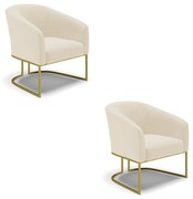 Poltrona Decorativa Industrial Dourado kit 2 Stella Linho D03 - D'Rossi - A19 Bege