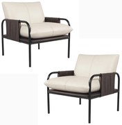 Kit 02 Poltronas Decorativas Pablo Couro OffWhite/Café G34 - Gran Belo