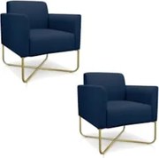 Kit 2 Poltronas Decorativas Base Industrial X Dourada Maressa S01 Sued