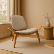 Poltrona Decorativa Base de Madeira Shell Linho P01 - D'Rossi - Bege